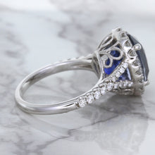 Load image into Gallery viewer, 7.86ct Oval Blue Sapphirewith diamond halo in 18K White Gold