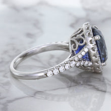 Load image into Gallery viewer, 7.86ct Oval Blue Sapphirewith diamond halo in 18K White Gold