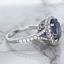 Load image into Gallery viewer, 7.86ct Oval Blue Sapphirewith diamond halo in 18K White Gold