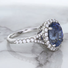 Load image into Gallery viewer, 7.86ct Oval Blue Sapphirewith diamond halo in 18K White Gold