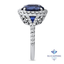 Load image into Gallery viewer, 7.86ct Oval Blue Sapphirewith diamond halo in 18K White Gold