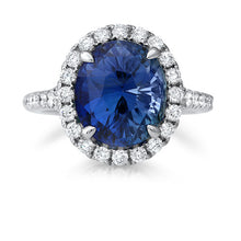 Load image into Gallery viewer, 7.86ct Oval Blue Sapphirewith diamond halo in 18K White Gold