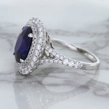 Load image into Gallery viewer, 3.75ct Oval Blue Sapphire Ring with Diamond Halo in 18K White Gold