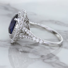 Load image into Gallery viewer, 3.75ct Oval Blue Sapphire Ring with Diamond Halo in 18K White Gold