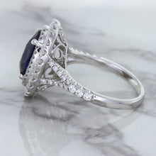 Load image into Gallery viewer, 3.75ct Oval Blue Sapphire Ring with Diamond Halo in 18K White Gold