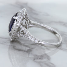 Load image into Gallery viewer, 3.75ct Oval Blue Sapphire Ring with Diamond Halo in 18K White Gold