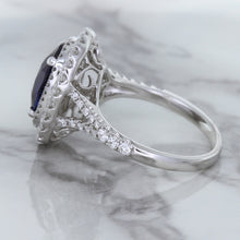 Load image into Gallery viewer, 3.75ct Oval Blue Sapphire Ring with Diamond Halo in 18K White Gold