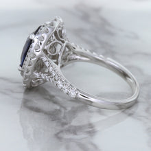 Load image into Gallery viewer, 3.75ct Oval Blue Sapphire Ring with Diamond Halo in 18K White Gold