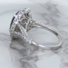 Load image into Gallery viewer, 3.75ct Oval Blue Sapphire Ring with Diamond Halo in 18K White Gold