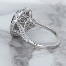 Load image into Gallery viewer, 3.75ct Oval Blue Sapphire Ring with Diamond Halo in 18K White Gold