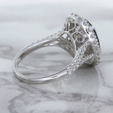 Load image into Gallery viewer, 3.75ct Oval Blue Sapphire Ring with Diamond Halo in 18K White Gold