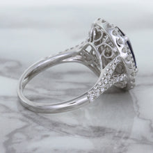 Load image into Gallery viewer, 3.75ct Oval Blue Sapphire Ring with Diamond Halo in 18K White Gold