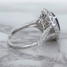 Load image into Gallery viewer, 3.75ct Oval Blue Sapphire Ring with Diamond Halo in 18K White Gold
