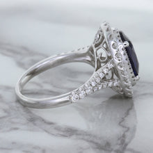 Load image into Gallery viewer, 3.75ct Oval Blue Sapphire Ring with Diamond Halo in 18K White Gold