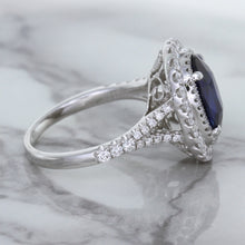 Load image into Gallery viewer, 3.75ct Oval Blue Sapphire Ring with Diamond Halo in 18K White Gold