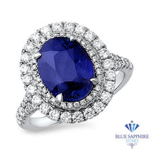 Load image into Gallery viewer, 3.75ct Oval Blue Sapphire Ring with Diamond Halo in 18K White Gold
