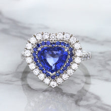 Load image into Gallery viewer, 2.07ct Heart Shape Blue Sapphire Ring with Sapphire and Diamond Halo in 18K White Gold