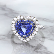 Load image into Gallery viewer, 2.07ct Heart Shape Blue Sapphire Ring with Sapphire and Diamond Halo in 18K White Gold