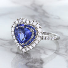 Load image into Gallery viewer, 2.07ct Heart Shape Blue Sapphire Ring with Sapphire and Diamond Halo in 18K White Gold