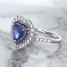 Load image into Gallery viewer, 2.07ct Heart Shape Blue Sapphire Ring with Sapphire and Diamond Halo in 18K White Gold
