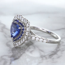 Load image into Gallery viewer, 2.07ct Heart Shape Blue Sapphire Ring with Sapphire and Diamond Halo in 18K White Gold