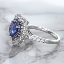 Load image into Gallery viewer, 2.07ct Heart Shape Blue Sapphire Ring with Sapphire and Diamond Halo in 18K White Gold