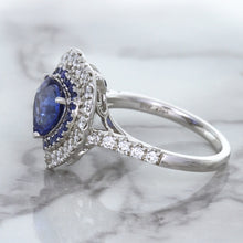 Load image into Gallery viewer, 2.07ct Heart Shape Blue Sapphire Ring with Sapphire and Diamond Halo in 18K White Gold