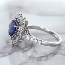 Load image into Gallery viewer, 2.07ct Heart Shape Blue Sapphire Ring with Sapphire and Diamond Halo in 18K White Gold