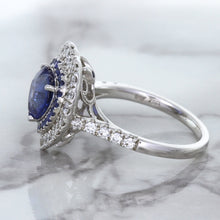 Load image into Gallery viewer, 2.07ct Heart Shape Blue Sapphire Ring with Sapphire and Diamond Halo in 18K White Gold
