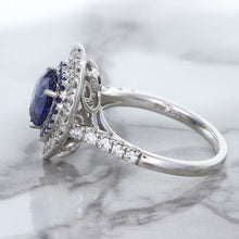 Load image into Gallery viewer, 2.07ct Heart Shape Blue Sapphire Ring with Sapphire and Diamond Halo in 18K White Gold