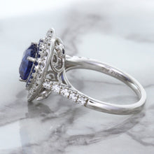 Load image into Gallery viewer, 2.07ct Heart Shape Blue Sapphire Ring with Sapphire and Diamond Halo in 18K White Gold