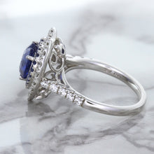 Load image into Gallery viewer, 2.07ct Heart Shape Blue Sapphire Ring with Sapphire and Diamond Halo in 18K White Gold
