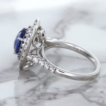 Load image into Gallery viewer, 2.07ct Heart Shape Blue Sapphire Ring with Sapphire and Diamond Halo in 18K White Gold