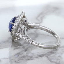 Load image into Gallery viewer, 2.07ct Heart Shape Blue Sapphire Ring with Sapphire and Diamond Halo in 18K White Gold