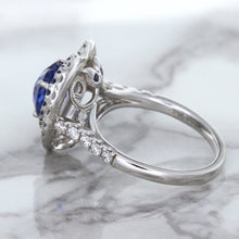 Load image into Gallery viewer, 2.07ct Heart Shape Blue Sapphire Ring with Sapphire and Diamond Halo in 18K White Gold
