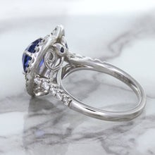 Load image into Gallery viewer, 2.07ct Heart Shape Blue Sapphire Ring with Sapphire and Diamond Halo in 18K White Gold