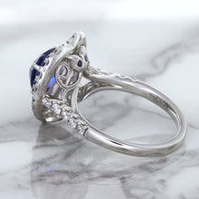 Load image into Gallery viewer, 2.07ct Heart Shape Blue Sapphire Ring with Sapphire and Diamond Halo in 18K White Gold