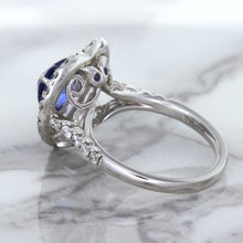 Load image into Gallery viewer, 2.07ct Heart Shape Blue Sapphire Ring with Sapphire and Diamond Halo in 18K White Gold