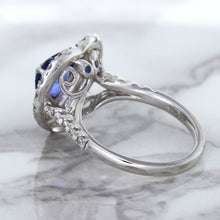 Load image into Gallery viewer, 2.07ct Heart Shape Blue Sapphire Ring with Sapphire and Diamond Halo in 18K White Gold