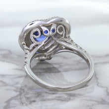 Load image into Gallery viewer, 2.07ct Heart Shape Blue Sapphire Ring with Sapphire and Diamond Halo in 18K White Gold