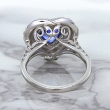 Load image into Gallery viewer, 2.07ct Heart Shape Blue Sapphire Ring with Sapphire and Diamond Halo in 18K White Gold