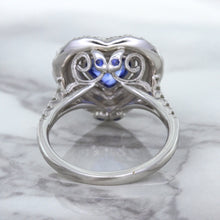 Load image into Gallery viewer, 2.07ct Heart Shape Blue Sapphire Ring with Sapphire and Diamond Halo in 18K White Gold