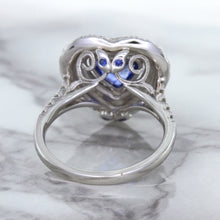 Load image into Gallery viewer, 2.07ct Heart Shape Blue Sapphire Ring with Sapphire and Diamond Halo in 18K White Gold