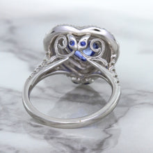 Load image into Gallery viewer, 2.07ct Heart Shape Blue Sapphire Ring with Sapphire and Diamond Halo in 18K White Gold
