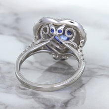Load image into Gallery viewer, 2.07ct Heart Shape Blue Sapphire Ring with Sapphire and Diamond Halo in 18K White Gold