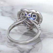 Load image into Gallery viewer, 2.07ct Heart Shape Blue Sapphire Ring with Sapphire and Diamond Halo in 18K White Gold