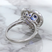 Load image into Gallery viewer, 2.07ct Heart Shape Blue Sapphire Ring with Sapphire and Diamond Halo in 18K White Gold