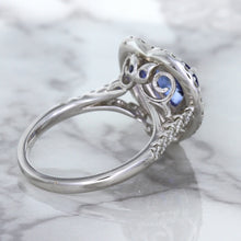 Load image into Gallery viewer, 2.07ct Heart Shape Blue Sapphire Ring with Sapphire and Diamond Halo in 18K White Gold