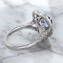 Load image into Gallery viewer, 2.07ct Heart Shape Blue Sapphire Ring with Sapphire and Diamond Halo in 18K White Gold