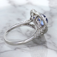 Load image into Gallery viewer, 2.07ct Heart Shape Blue Sapphire Ring with Sapphire and Diamond Halo in 18K White Gold